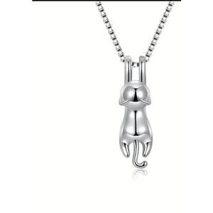 New 925 Sterling Silver Hanging Cat Necklace 18”